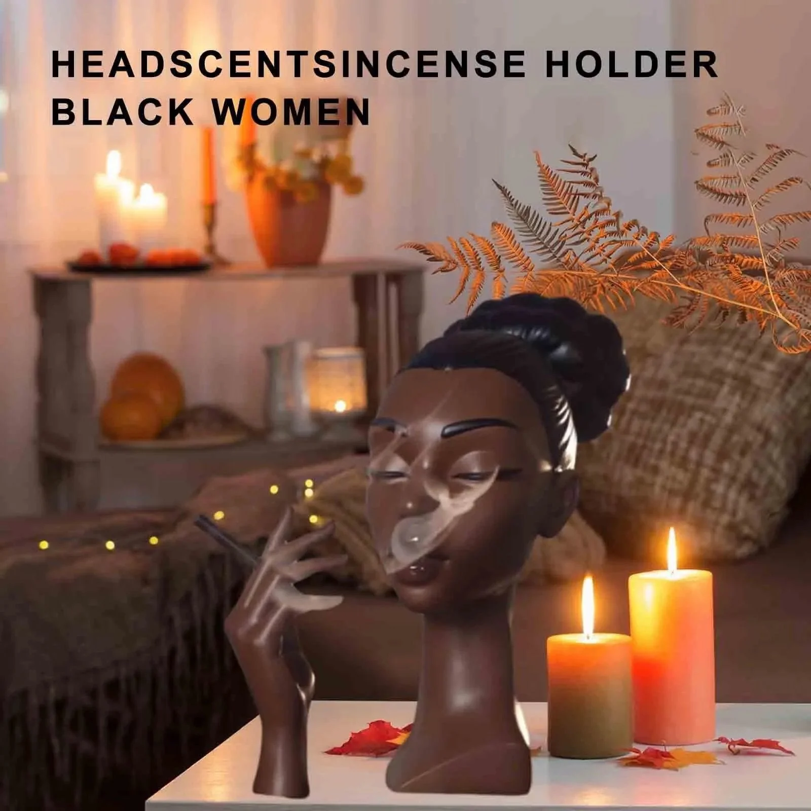 African Woman Head Incense Burner - Image 2