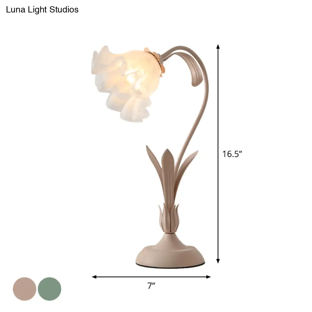 Countryside Frosted Glass Night Lamp – Flower-Shaped, Single-Light Table Lamp for Kids’ Rooms (Available in Pink or Green) - Image 3