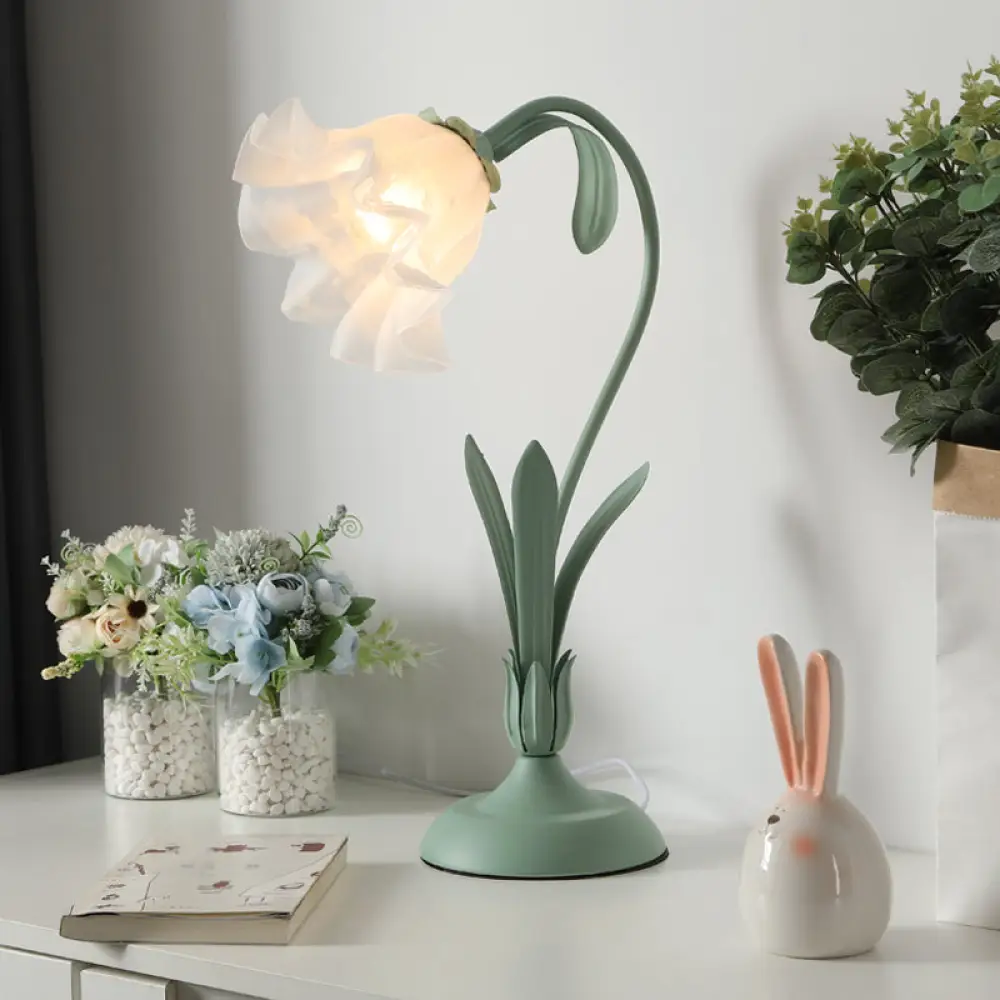 Countryside Frosted Glass Night Lamp – Flower-Shaped, Single-Light Table Lamp for Kids’ Rooms (Available in Pink or Green) - Image 9