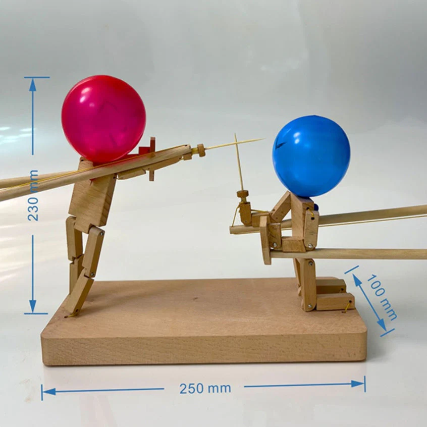 Handmade Wooden Fighter Puppets with Balloon Heads - Image 2
